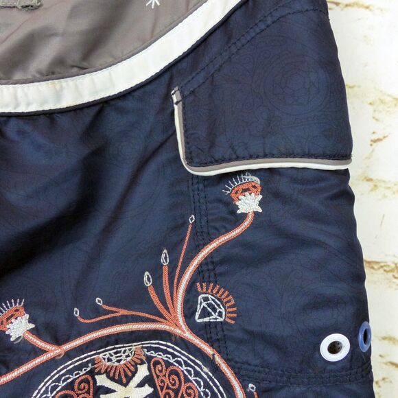 VTG Zoo York Swim Board Short Men 34X10 Blue Gray Skull Embroidery Skate Y2K - Picture 8 of 14